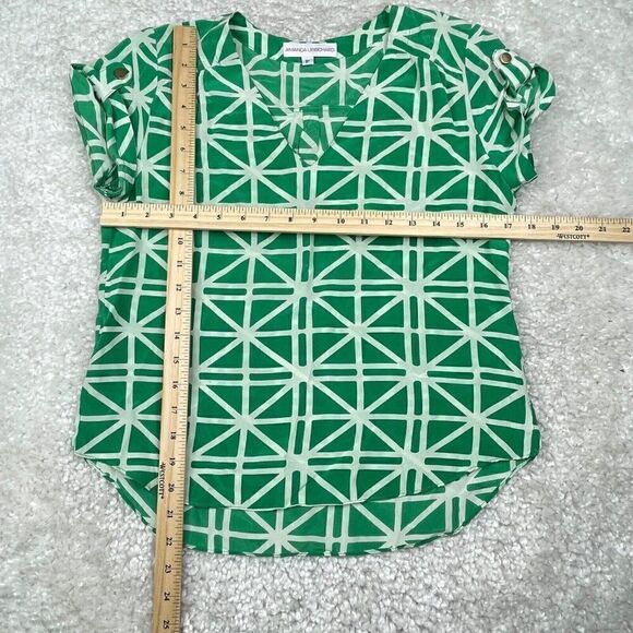 Amanda Uprichard Silk V-Neck Blouse Green White print Small Petite - Picture 8 of 8